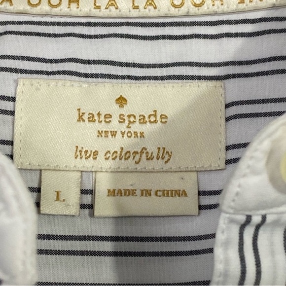 KATE SPADE Stripe Ruffle Floral Embroidered Button Down Shirt - Picture 12 of 12